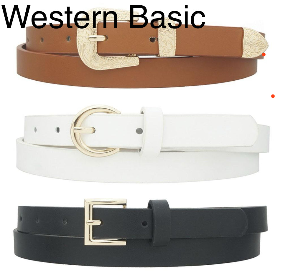Fashion Accent Buckle Trio Skinny Belt Womenwear