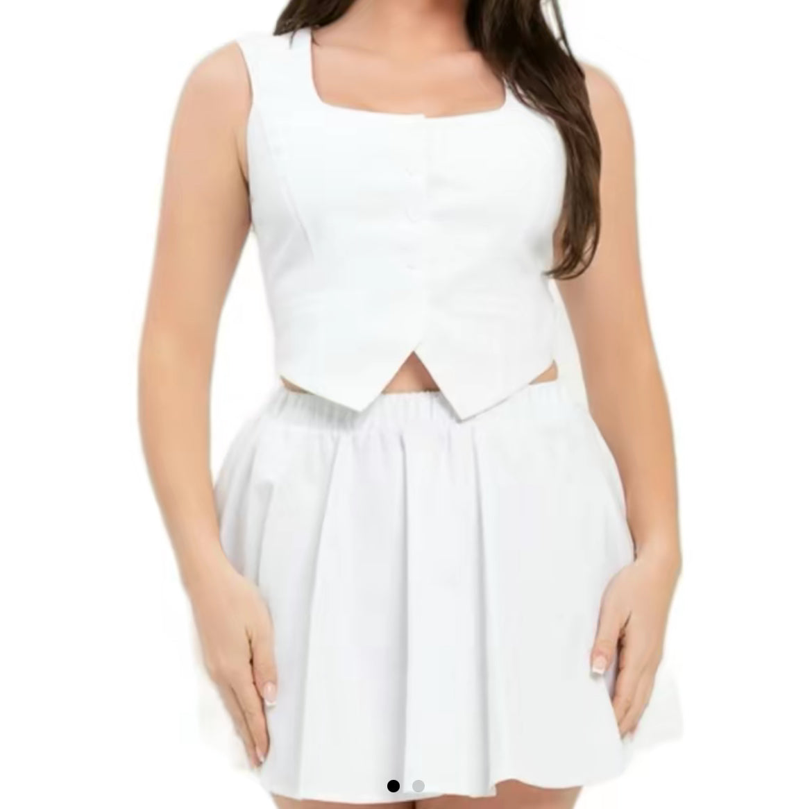 Lori Linen Collection - Vest & Skirt Set for Women - Sleeveless Top with Flared Skirt