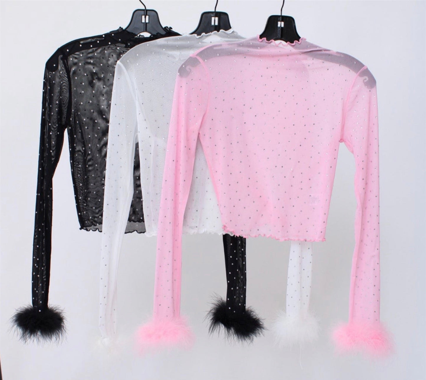 Mesh Crop Top with Feathers