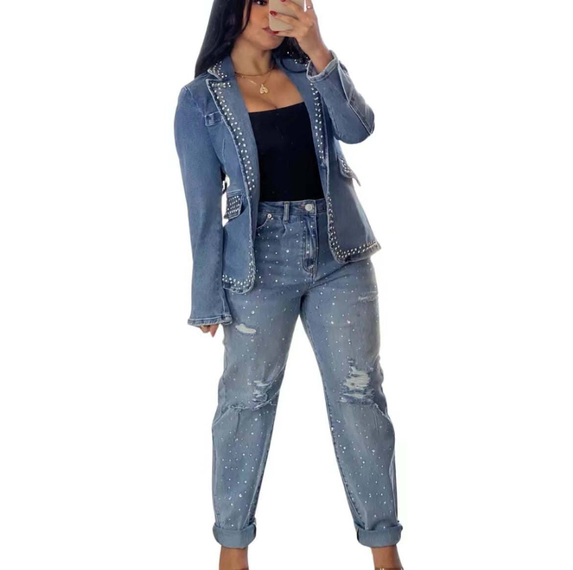 Mitchel Stone Detail Denim Boyfriend jeans