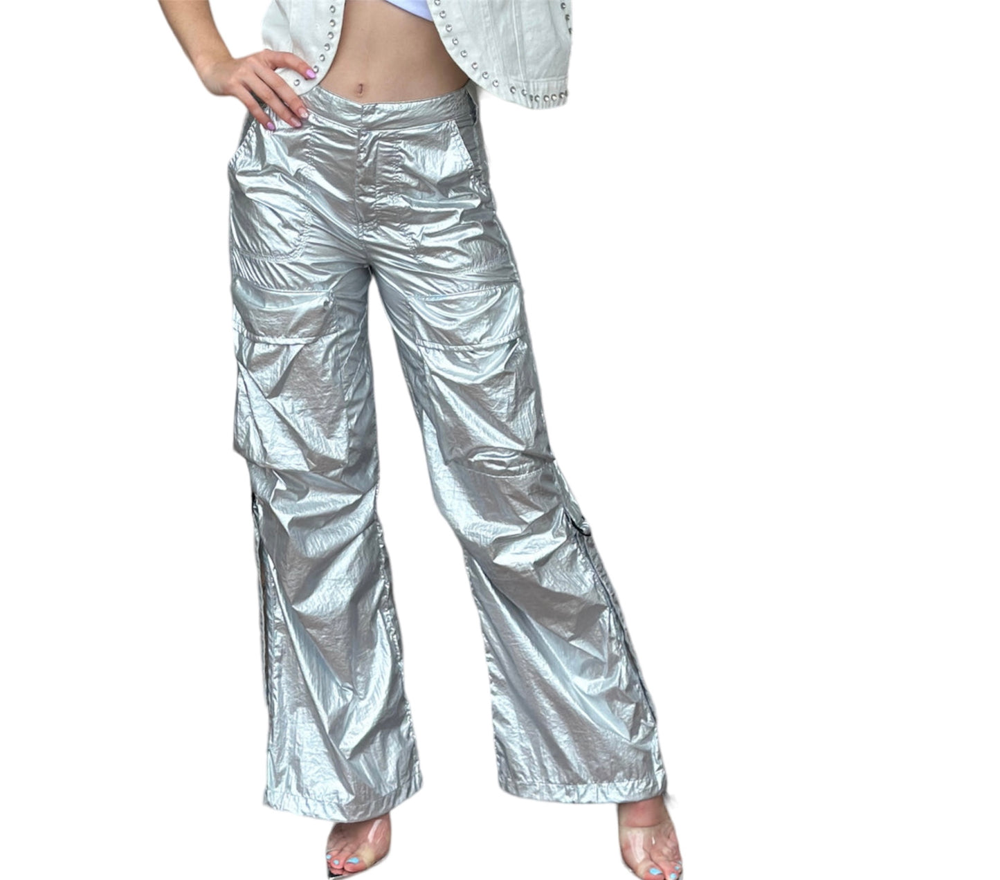Silver Metallic Cargo Pant