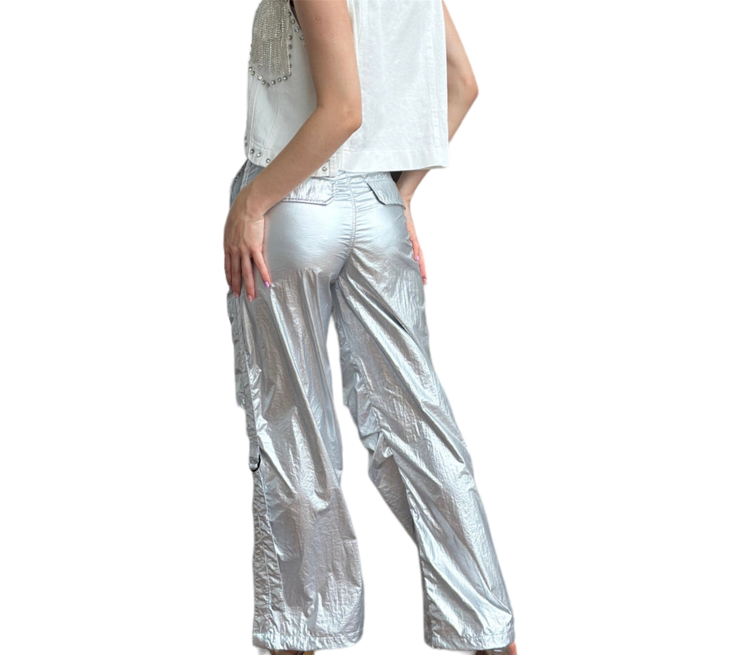 Silver Metallic Cargo Pant
