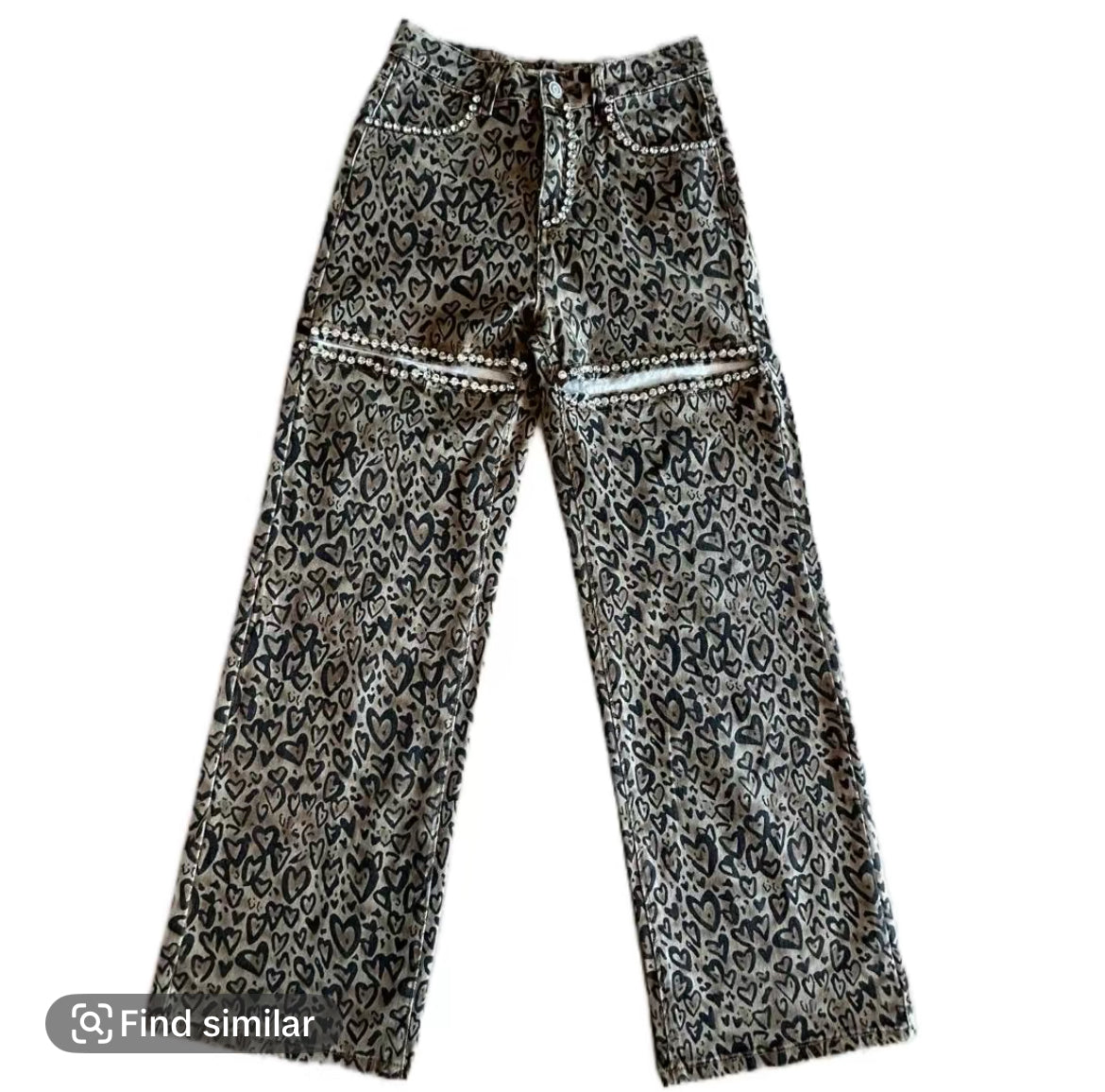 Heart Cheetah Rhinestone Open Leg Pants