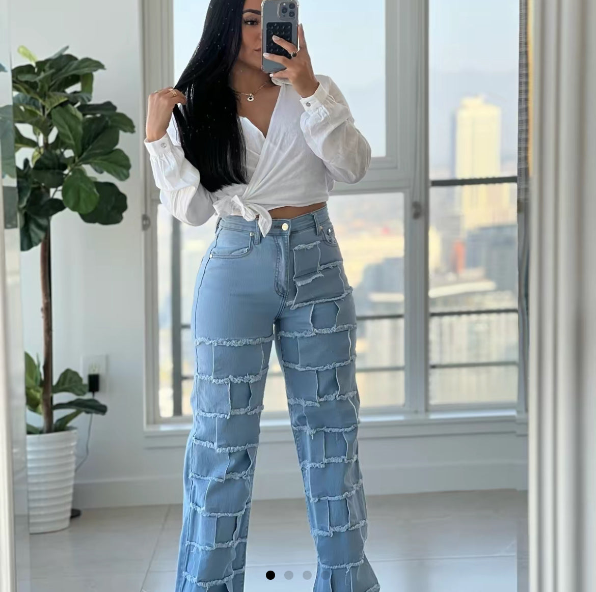 Susana Square Distress Denim Jeans