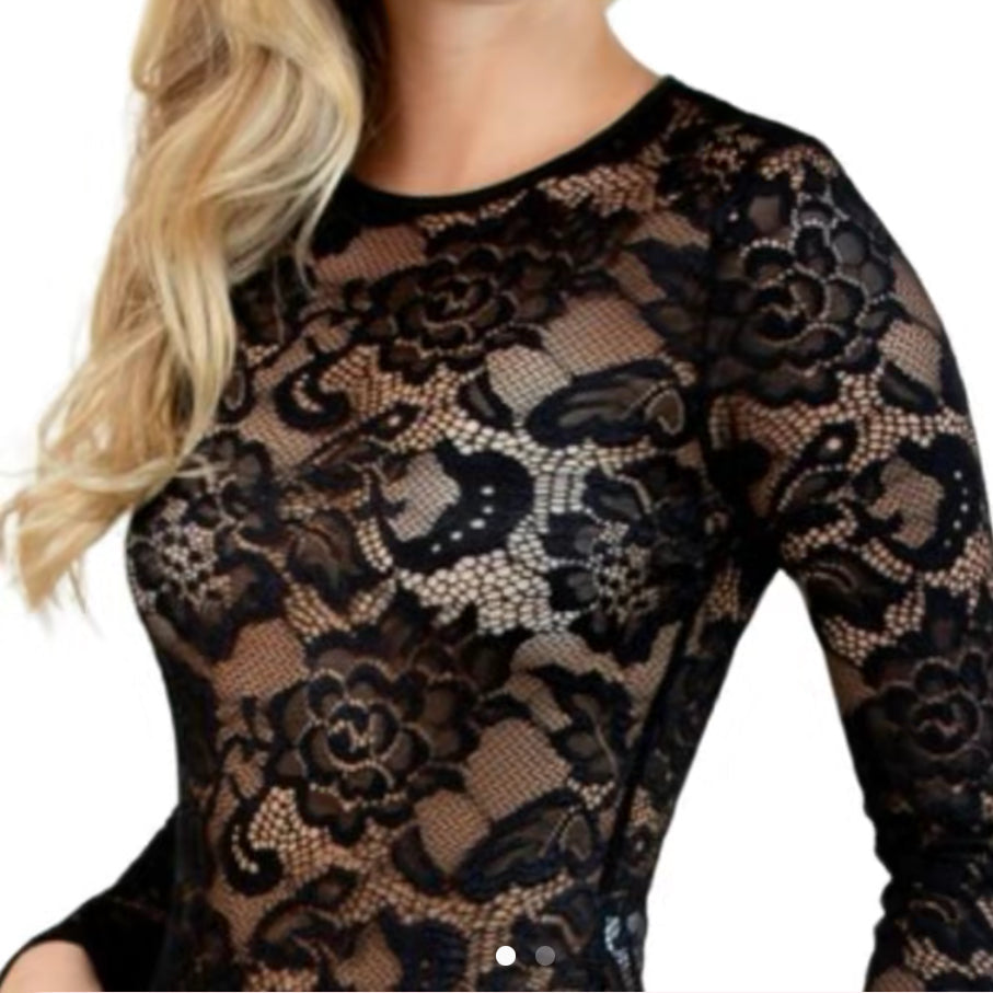 Lace Bodysuit Basic Essential Women's Top with Long Sleev...