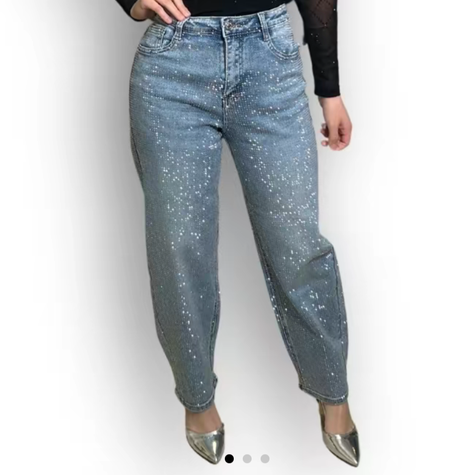 Natali Collection Denim Rhinestone Jeans - Blue, Womenswear, Bottom Pants