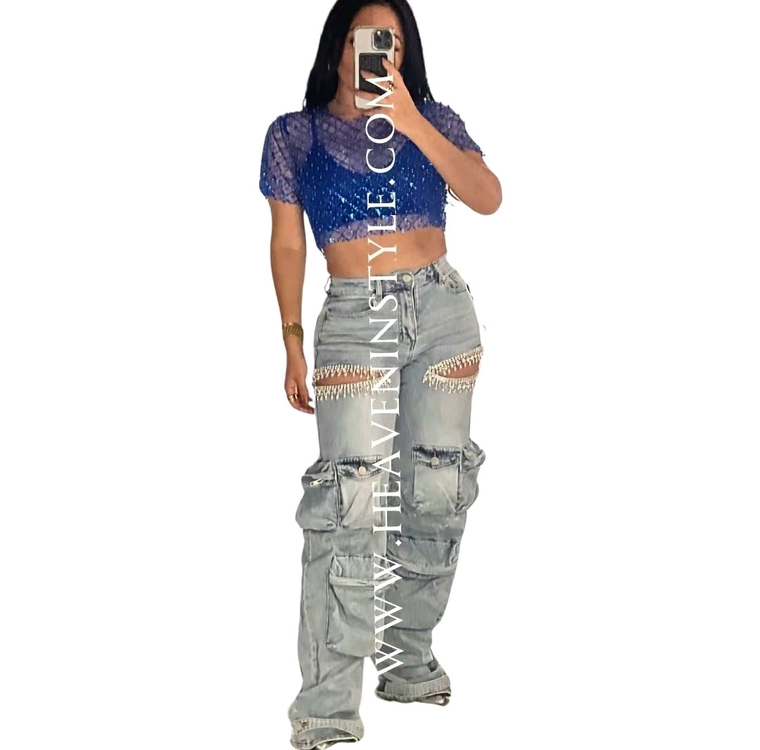 Verenice Rhinestone Cargo Pants