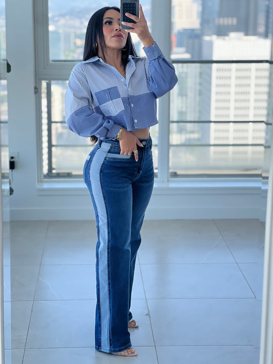 Two Tone Trendy Style Denim Womenswear