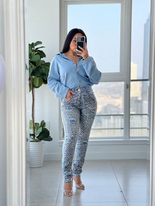 CHEETAH DENIM PANTS