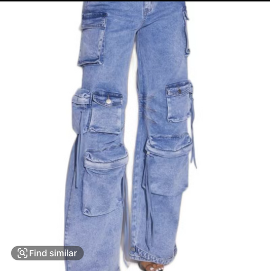 Akira Acid Wash Cargo Jeans with Pockets