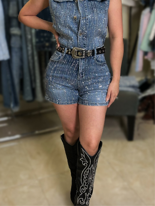 Diamante Denim Shorts for Women - Comfortable Design, Stylish Fit, Perfect for Casual Outings and Everyday Wear - Bottom, Womenswear