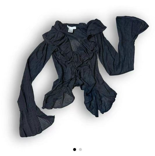 Mesh Long Sleeve Cardigan with Ruffles - Versatile Design for Casual Wear - Womenswear