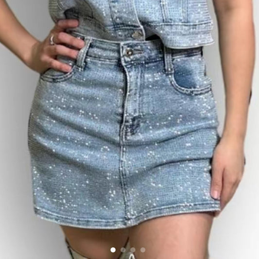 Natali Collection - Studded
Denim Skort - Women's Casual Skirt with Studded Design and Front Pocket - Womenswear