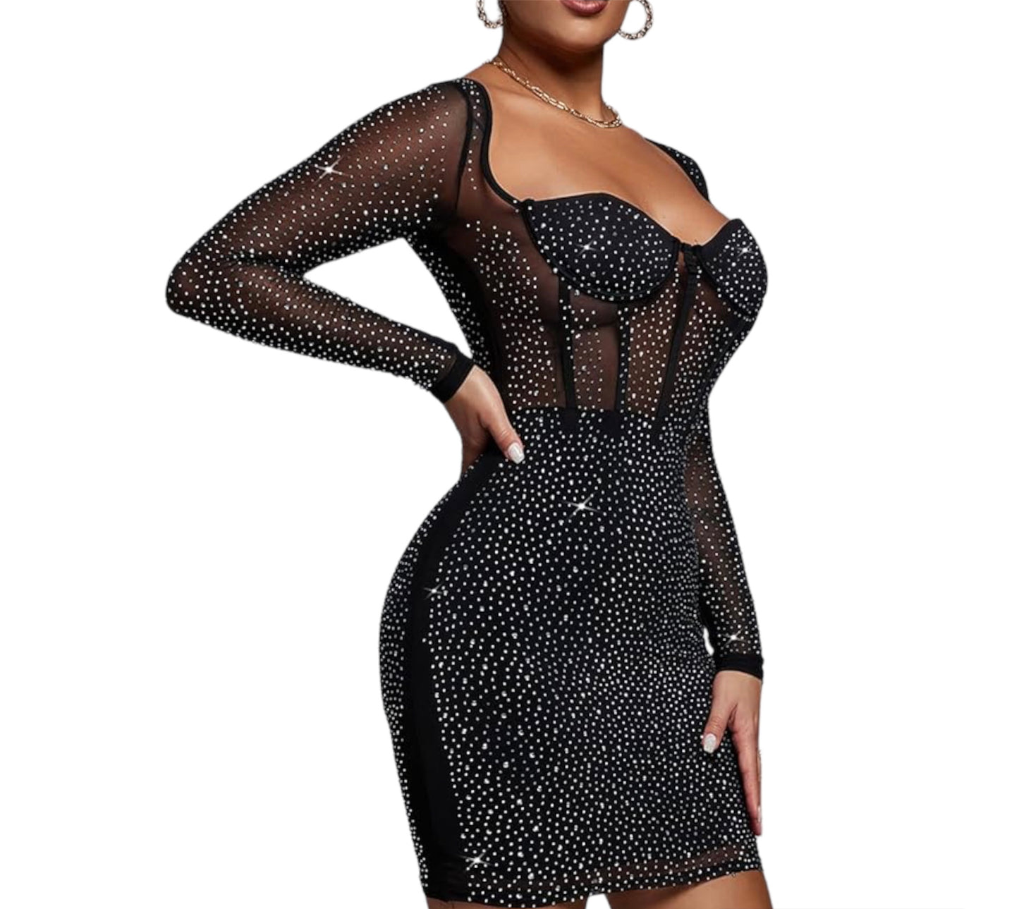 Heather Rhinestone Black Dress