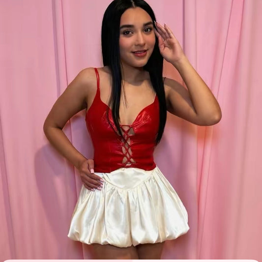 Kay Red Leather Top -
Sleeveless Top with V-Necklin...