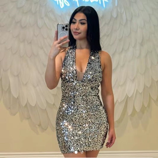 Dream Backless Party Dress Sequin Silver