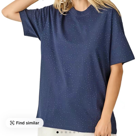 Gali Dazzle Fashion Oversized BOXY Tshirt with Full Rhinestones Casual Round Neck