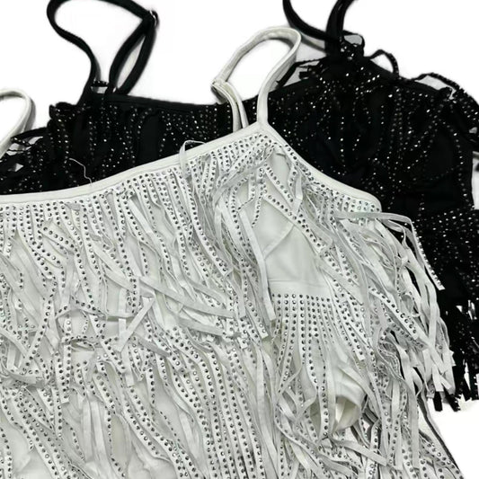 Belinda Fringe Rhinestone Tops & with Thin Straps