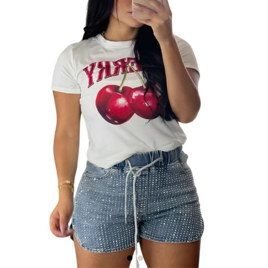Lisa Relax Style Rhinestone Shorts Denim Women