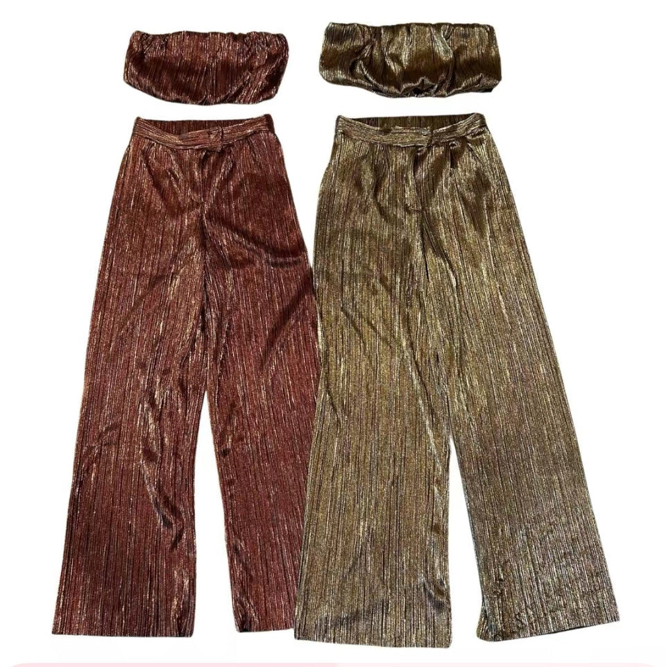 Strapless Metallic Pants Set for Women - Relax Fit - Clothing