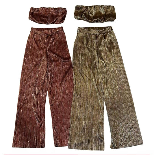 Strapless Metallic Pants Set for Women - Relax Fit - Clothing