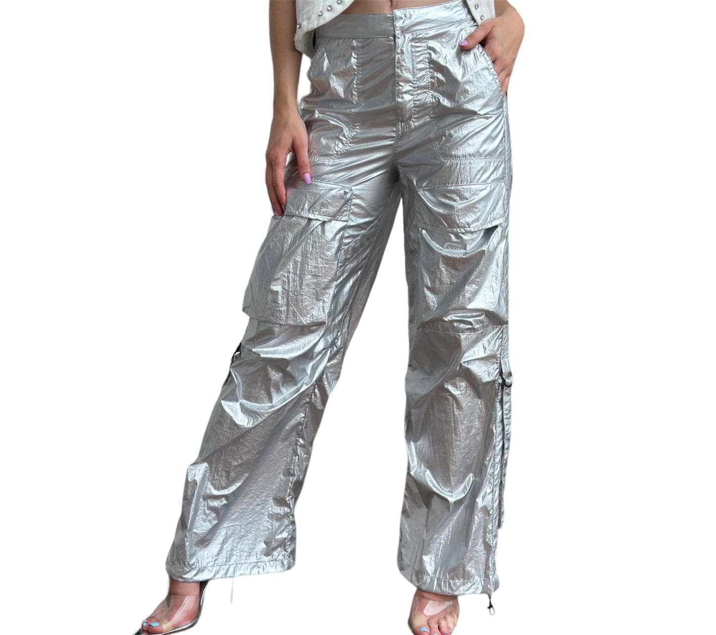 Silver Metallic Cargo Pant