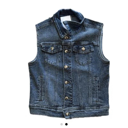 Studded Denim Vest - Vest Womenswear, Stylish for Versatile Wear