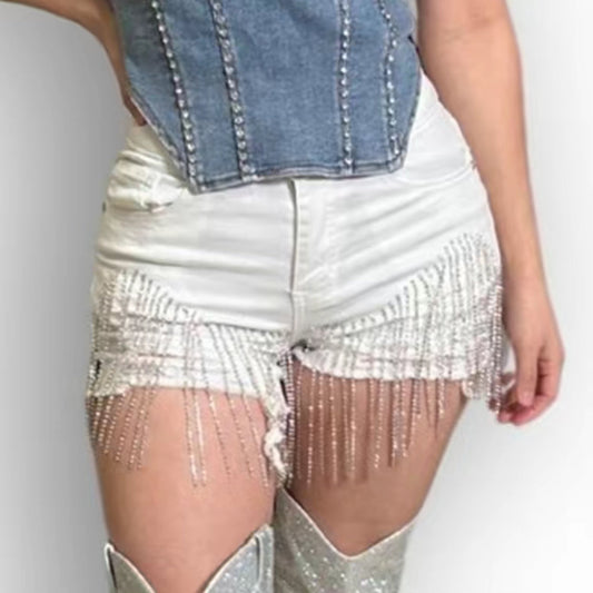 Bae Rhinestone Super Stretch Shorts - Casual Comfort with Eye-Catching Rhinestone
Accents, Perfect for Beach and Casual Outings