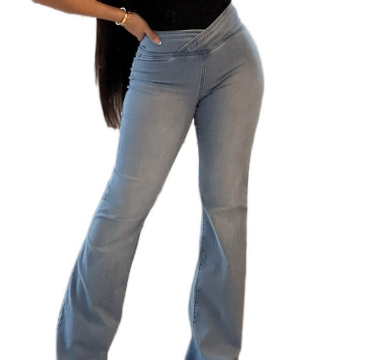 Fashion High Waisted Fitted Flare Denim  Jean