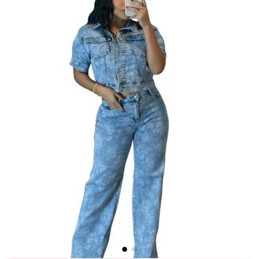 Luna Denim Bottoms with Flower Wash Design - Casual Women's Style - Womenswear
