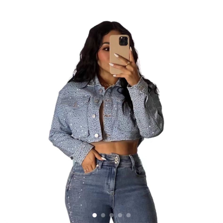 Rita Cropped Denim Jacket Full of Stones