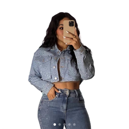 Rita Cropped Denim Jacket Full of Stones