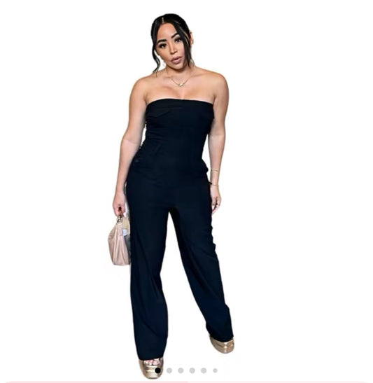Trendy Strapless Tube Patch Pockets Wide
Jumpsuit