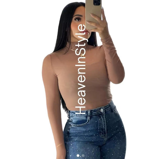 Ash mesh turtle neck long-sleeved bodysuit