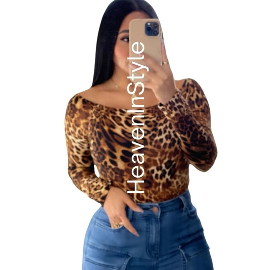 Trendy Off Shoulder Cheetah Bodysuit