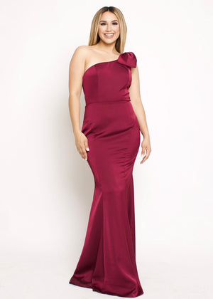 Satin One Shoulder Bow Gown