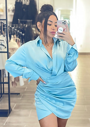 Satin Wrap Shirt Dress