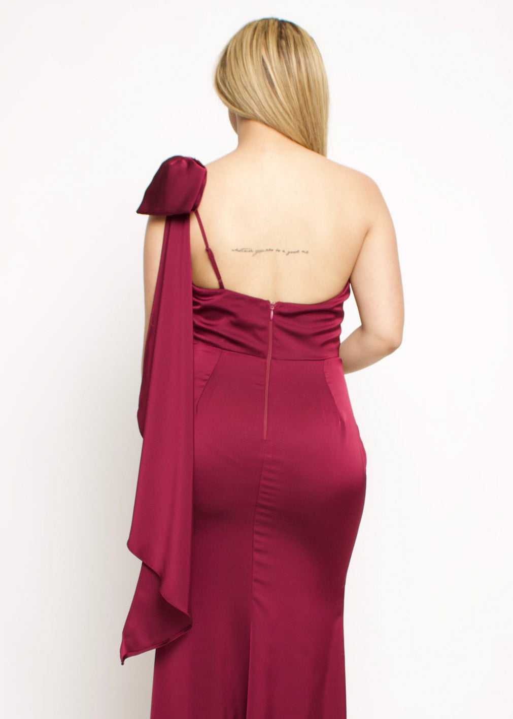 Satin One Shoulder Bow Gown