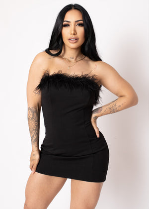 Gordana Strapless Feather Dress