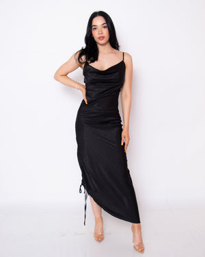 Satin ruched side dress