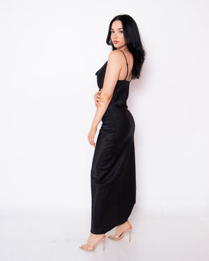 Satin ruched side dress