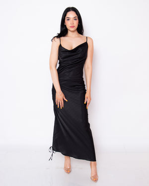 Satin ruched side dress