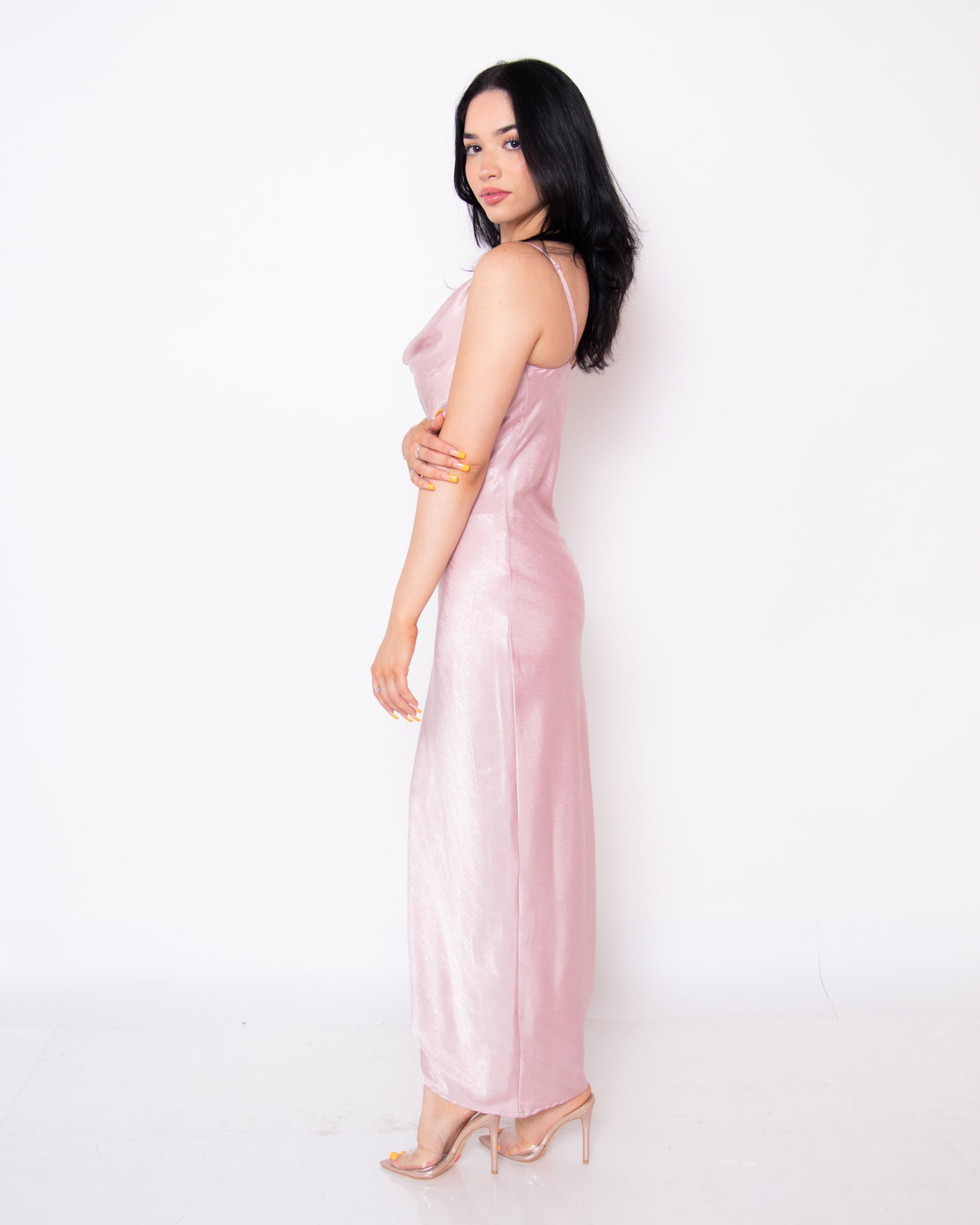 Satin ruched side dress