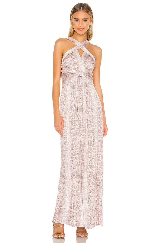 Cross front maxi dress bare pink