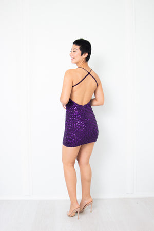 Purple Open Back Quilt Pattern Dress