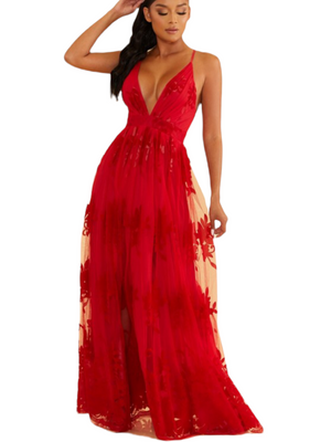 Mesh Floral Velvet Gown