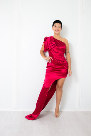Satin Bow Evening Gown