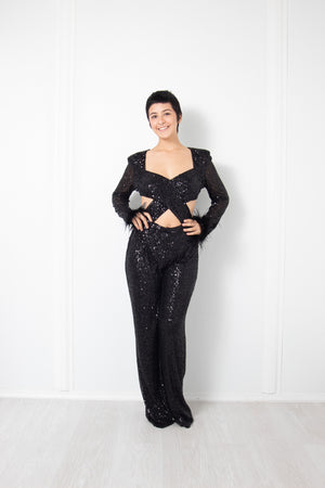 Feather and Sequin Jumpsuit