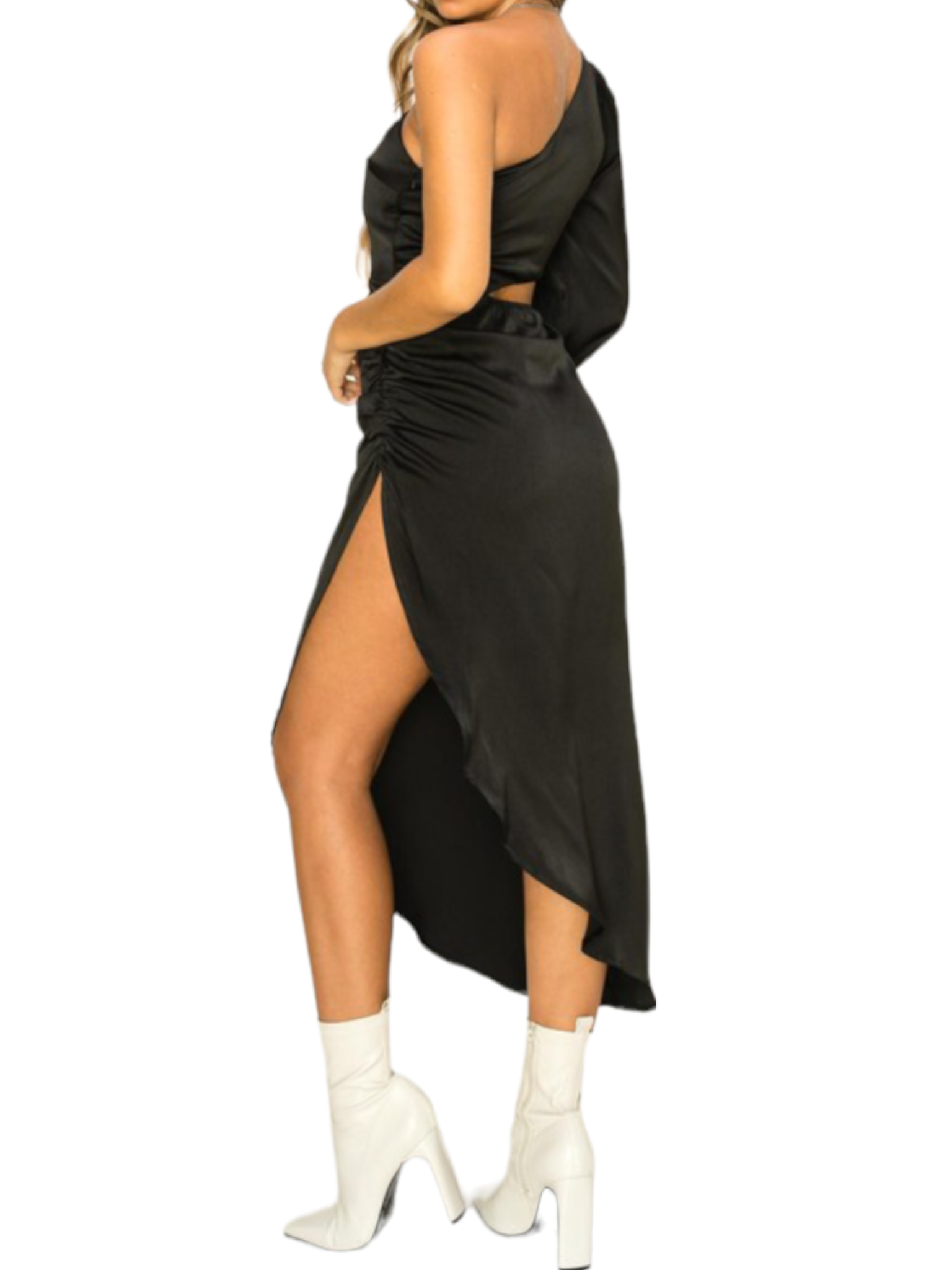 One shoulder cutout midi dress