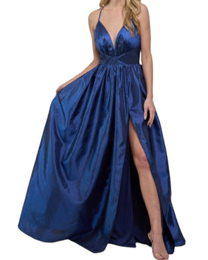 Navy Satin open leg dress